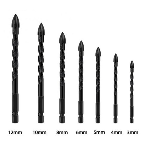 3mm~12mm 만능 드릴비트 타공 비트 멀티기리 포세린 폴리싱 유리 타일기리 콘크리트 대리석 목재 천공 화살촉 십자, 7개입세트 3-12mm 각1개씩, 1개, 단품