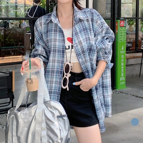 랄라벨 여성용 베이직 카라넥 체크 루즈핏 남방 긴팔 캐주얼 셔츠 체크남방 랄라벨 여성용 베이직 카라넥 체크 루즈핏 남방 긴팔 캐주얼 셔츠 체크남방