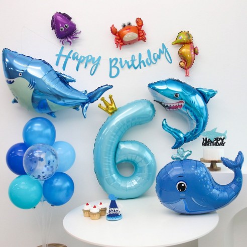 이벤트홀릭 상어 고래 풍선 생일파티세트, 숫자풍선 6