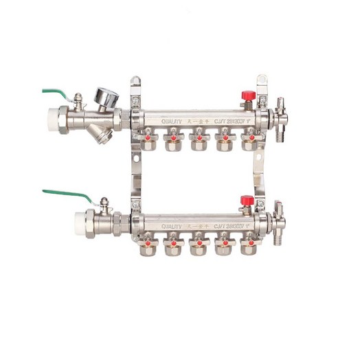 온수 분배기 6구 양방향 배관 실린더 수도 파이프 구리, 1개 보일러분배기