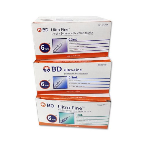 BD 울트라파인 0.25 x 6 mm 0.5ml 당뇨관리 인슐린 주사기, 1개, 100개입