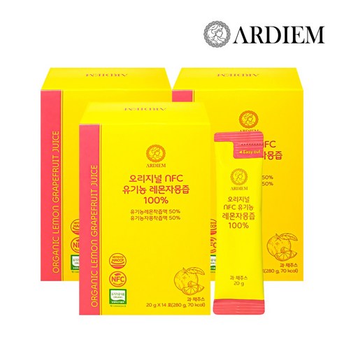 아르디엠 오리지널 NFC 유기농 레몬자몽즙 100% 착즙 레몬 자몽 원액, 3개, 280g