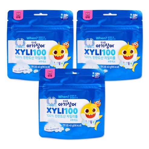 핑크퐁 아기상어 자일리100 핀란드 100% 자일리톨 40g 유아 어린이, 3개