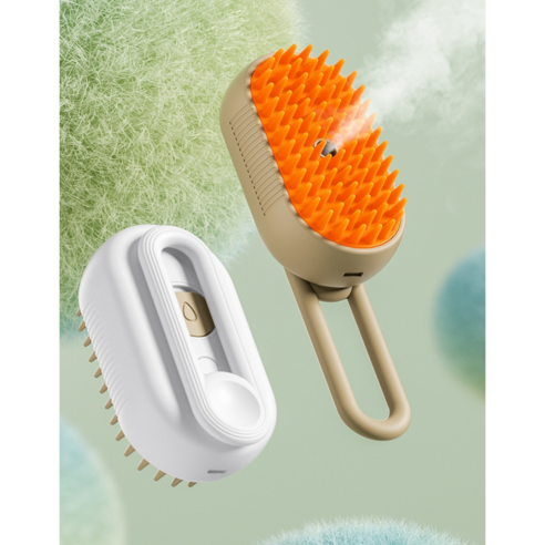 캣앤독마켓 반려동물브러쉬 스팀브러쉬 강아지빗 고양이빗, 카키