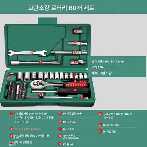 그린린 자동차 수리 공구 세트 자동차 정비 콤비 라쳇 소켓 렌치 수리 공구함 다용도 샤오페이, 색깔18, 1개