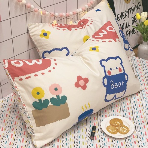 smy인터넷 연예인 순수한면 베개 쌍 순수한 면화 베개 코트 단일 대형 스타일 베개 코어 라이너, Jwow곰순수한면베개(쌍), 48Cmx74cm