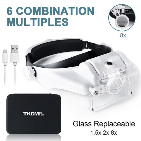 TKDMR USB 충전식 쌍안경 핸즈프리 돋보기 3LED 조명 헤드 밴드 돋보기 읽기용 10배 확대 안경 FDJ034-X steiner TKDMR USB 충전식 쌍안경 핸즈프리 돋보기 3LED 조명 헤드 밴드 돋보기 읽기용 10배 확대 안경 FDJ034-X steiner
