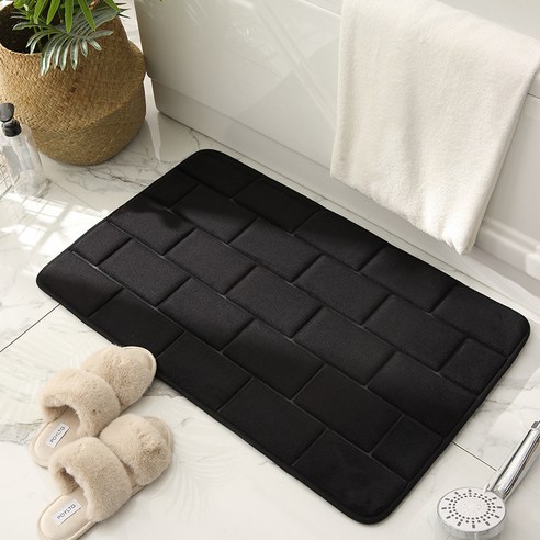 칼노 욕실 벽돌 매트3d입국 침실 흡수성 미끄럼 방지 카펫, 블랙