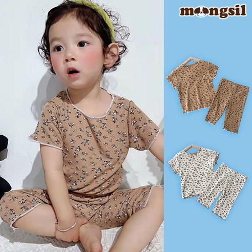 [KC인증] 몽실이 잔꽃 골지 실내복 봄 여름 반팔 플라워 여아 예쁜 홈웨어