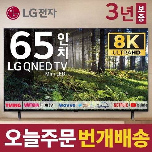 LG전자 65인치 TV QNED 8K 스마트 Mini LED 티비 65QNED99 넷플릭스 유튜브 디즈니 미러링, 고객직접설치, 스탠드형