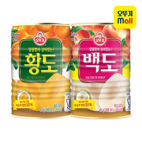 [오뚜기] 복숭아캔 2종(황도/백도) 6개, 황도 반절 400G 6개