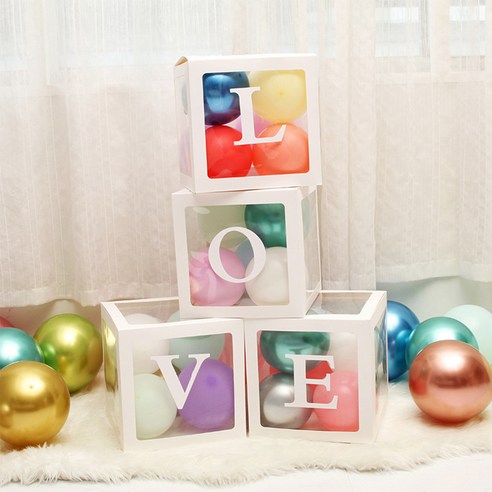 투명 LOVE BABY 레터링 풍선 박스 생일 기념일 밸런타인 데이 풍선박스 화이트