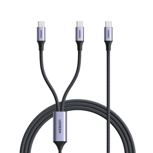 UGREEN 유그린 2in1 C-C타입 140W 고속충전 데이터 케이블 PD3.1 올인원 초고속 충전 데이터 메쉬 케이블 맥북 아이폰 삼성 샤오미 호환, 1개, 스페이스 그레이, 2m