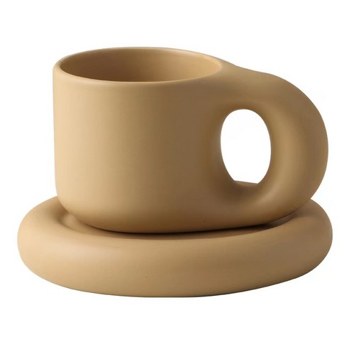 크리에이티브 북유럽 세라믹 컵 개성 가정용 도자기 컵 커피잔+ 받침 세트 친구결혼선물 300ML, D