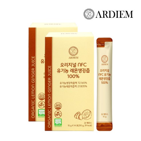 아르디엠 오리지널 NFC 유기농 레몬생강즙 100% 착즙 레몬 생강 원액, 2박스, 210g