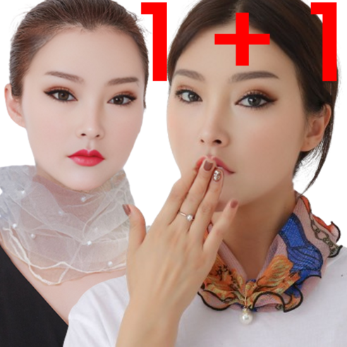 진주 쉬폰스카프 메쉬 레이스 쁘띠 스카프 햇빛가리개 목보호