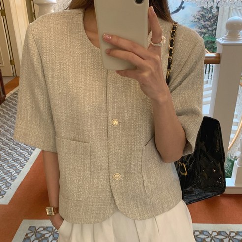 코코블랑 여성용 매트 반팔 트위드자켓