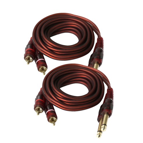 Ursmart 2pcs 1.5m 6.35mm 1/4inch 모노 잭 플러그-듀얼 2 RCA 플러그 스크린 오디오 케이블, 레드, 설명