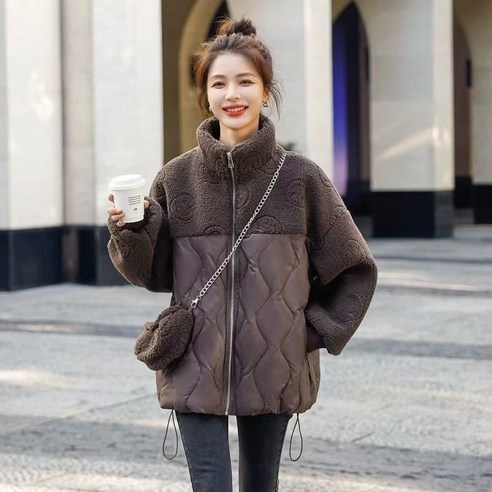 가을 새로운 여성 골프 의류 캐주얼 탑 여성 양고기 양모 스티칭 디자인 올 매치 편안한 면 패딩 재킷 여성 쇼트 패션 하이 엔드 여성 골프 의류