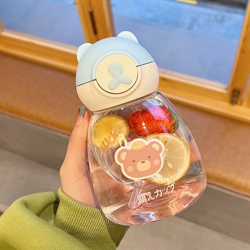 【휴대용 물병】물 컵 여자를위한 찾고 플라스틱 컵 성인과 투명한 밀짚 컵 휴대용 귀여운 대용량 물병 컵, 색깔12
