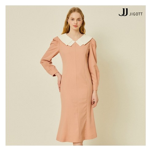 JJ지고트 배색 더블 칼라 퍼프 원피스 GN3P0OP30 지고트원피스 JJ지고트 배색 더블 칼라 퍼프 원피스 GN3P0OP30 지고트원피스