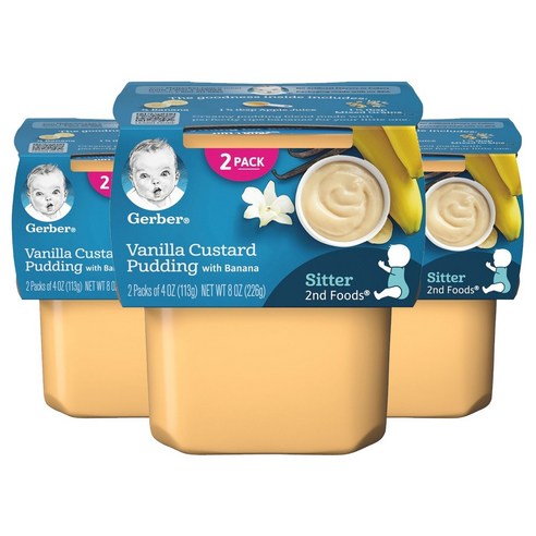 거버 어린이 액상 식품 113g 2개입, 바닐라 커스타드 푸딩 With 바나나(Vanilla Custard Puding With Bananas), 3개, 226g