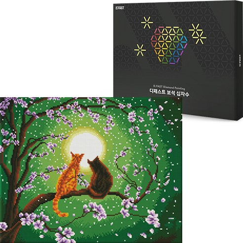 디패스트 보석십자수 DIY 40X50cm 구슬 비즈 공예 액자형 캔버스형 집들이선물 세트, 1세트, DF-506 달빛고앙이
