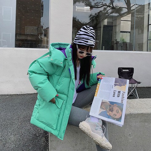 smy파커 다운 자켓 여성 중반 새로운 한국 스타일 두꺼운 느슨한 화이트 오리 큰 모피 칼라 코트