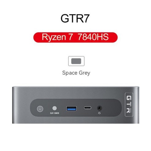 Beelink GTR7 게이밍 미니 PC 라이젠 7 7840HS 데스크탑 미니 컴퓨터, NO ROM NO RAM, EU 220V, 회색