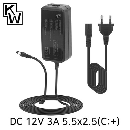 강원전자(NETmate) 12V 3A SMPS 아답터 (5.5x2.5mm/C:+) KW-A1230B(SK06T-1200300W2) 전원케이블분리형