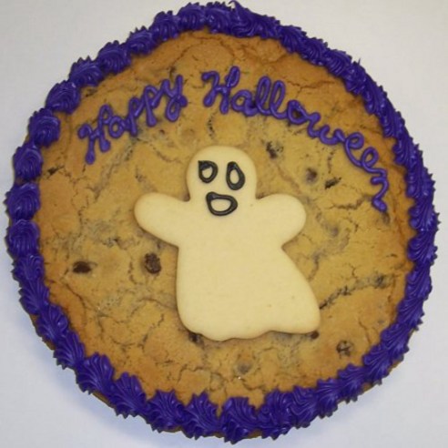 Scott's Cakes 1 lb. Chocolate Chip Cookie Cake with Ghoast Cookie Purple Trim