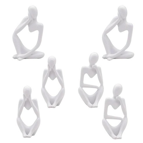 6x 추상 사상가 조각 입상 선반 동상 컬렉션 장식품, {"수건소재":"수지"}, 하얀