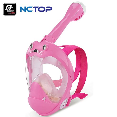 NCTOP 어린이 스노쿨링마스크 물총 상어 귀여운 동물 캐릭터 KC인증, 바다사자 핑크 (버클형)