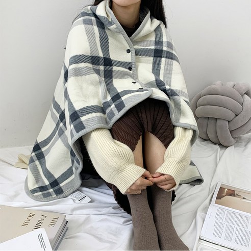 똑딱이 털 안감 극세사 따뜻한 차량용 차박 겨울 어깨 망토 무릎 숄 담요 bb4033, 그레이