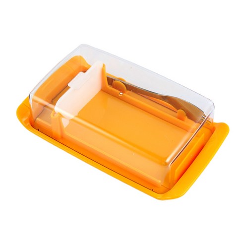 뚜껑이있는 버터 접시 상자 클리어 치즈 키퍼 씰링 보존 냉장고 주최자 주방 도구, 11x19cm, 플라스틱, 노란색