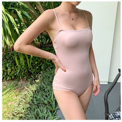 DFMEI 새로운 수영복 원피스 얇은 솔리드 컬러 바캉스 수영복 여성용 여름, DFMEI 핑크색