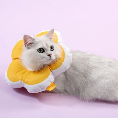 고양이 강아지 꽃모양 쿠션 넥카라 S, 옐로우