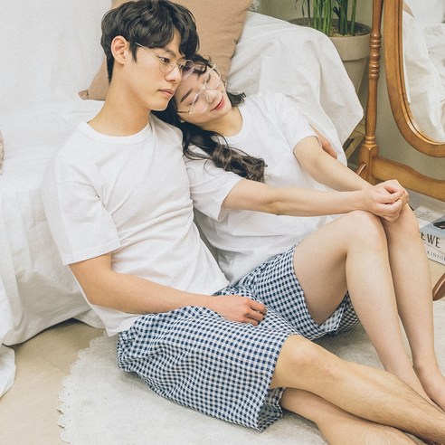 씨엘스토리 남여공용 커플 인견 체크무드 5부 파자마 잠옷 바지 2매 5종