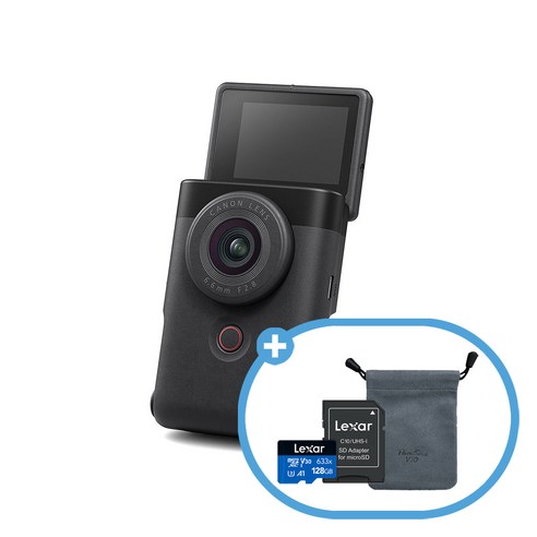 캐논코리아 정품 PowerShot V10 + 렉사 Micro 128GB + 파우치 [파워샷 V10], 블랙
