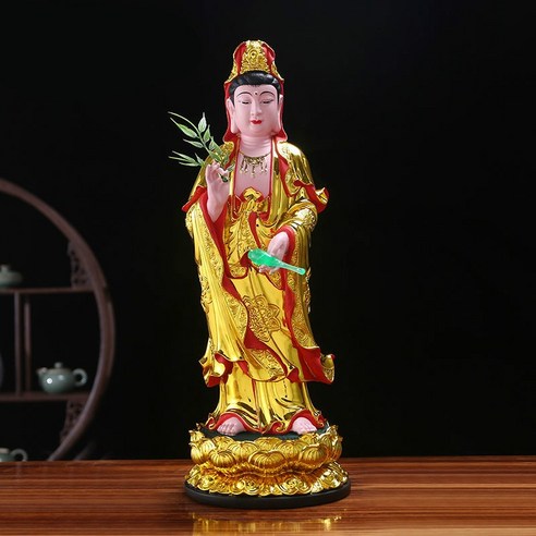 Guanyin 불상은 가정에 전념하고 있습니다 Nanhai Guanyin Bodhisattva 서있는 동상 Guanzizai Niangniang 수지 거실 장식 인치 cm--황금, 12인치 30cm -- 금색 옷