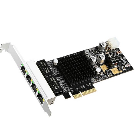 Retemporel 4 포트 PCI-E 4X POE 기가비트 네트워크 카드 RJ45 카메라 이미지 수집 전원 공급 장치 10/100/1000Mbps, 1개, 검은 색