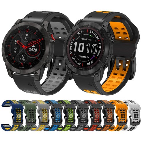 빠른 맞춤 스포츠 실리콘 스트랩 Garmin Fenix 7 7X 6 6x Pro 5 5x plus/Instinct 2/하강 Mk2i 스트랩 벨트 체인 팔찌, 22MM, black-green