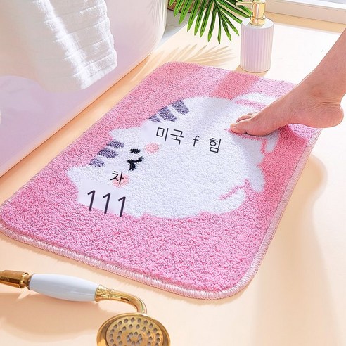 만화 매트 가정용 입구 목욕 발판 침실 주방 화장실 흡수 미끄럼 방지 매트, 분홍색 고양이