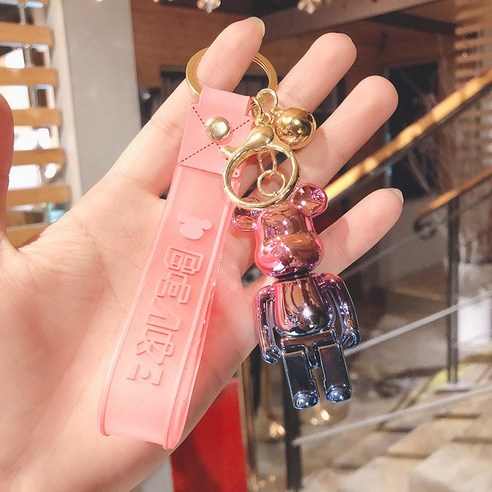 창의적 트렌드 넥타이 곰 카우보이 커플 열쇠고리 액세서리 귀여운 커플 가방 자동차 액세서리 열쇠고리, 분홍색 띠. - 분홍색 폭력곰.