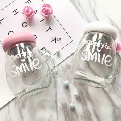 [손해 보상] 유리 컵 사무실 향기로운 차 컵 남성과 여성의 가정용 차 컵 380Ml 물 컵, 색깔7_컵 + 러브 스푼
