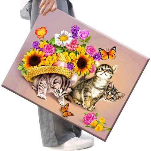 FASEN 액자 보석십자수 캔버스형 DIY 키트 40 x 50 cm, 1세트, FAN49.여유로운 고양이입니다
