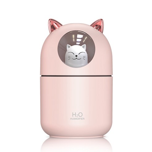 야옹이 가습기 애완 고양이 300ml 대용량 미니가습기 USB 가습기 무드등 필터 5개포함 KC인증 대량구매, 핑크+핑크