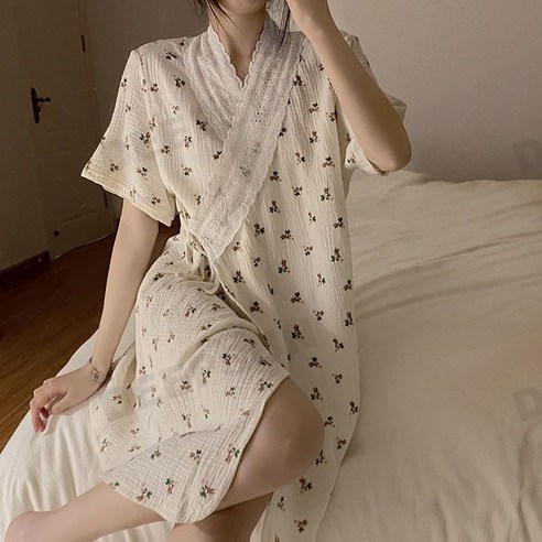 DEEPSUN 유카타 잠옷 샤워가운 홈웨어 여름잠옷 원피스잠옷 과일 미니곰 꽃가운