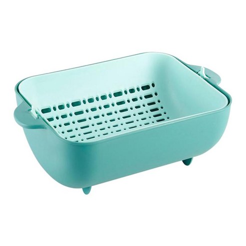 주방 스파게티 파스타 이중층 분리 디자인 다기능 주방 소쿠리 이중층 회전 배수 분지, 녹색, 플라스틱