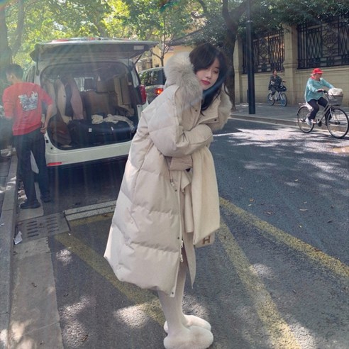 Mao Beibei 같은 한국어 스타일 패션 허리 꽉 느슨한 자켓 여성 중반 여우 모피 칼라 두꺼운 코트